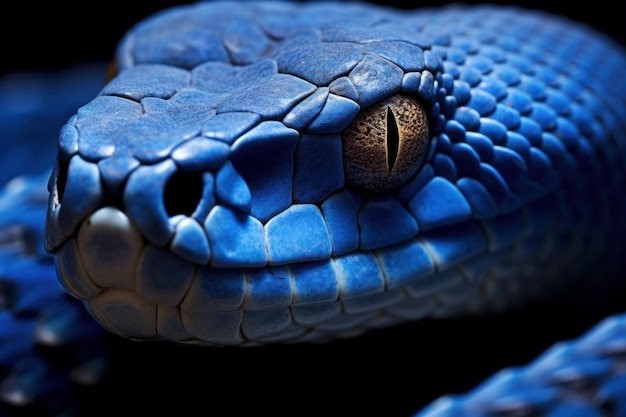 Photo serpent vipère bleu hypnotique tête forêt protégée générer ai