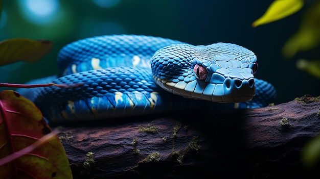 Serpent à vipère bleue sur une branche Serpent a vipère bleu insularis Trimeresurus Insularis