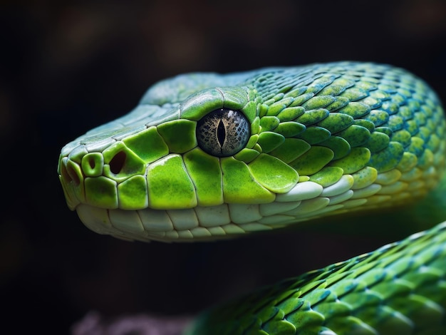 Serpent vipère verte vue rapprochée