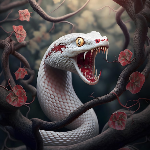 Photo un serpent avec un visage rouge et un œil rouge est dans un arbre.