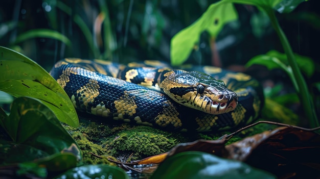 Les serpents traquent leur proie dans la forêt Image générée par l'IA