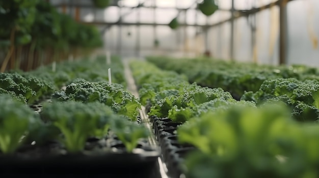 Une serre avec un bouquet de laitue dedans