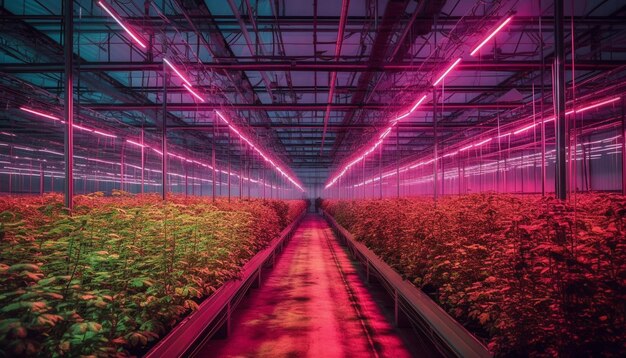 Photo une serre futuriste illumine la croissance des plantes avec des lampes électriques générées par l'ia