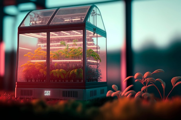 Serre futuriste pour la culture ou l'arrosage automatique des plantes AI générative