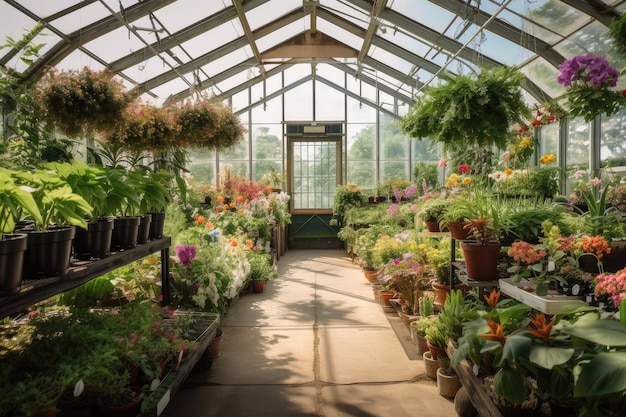 Serre remplie de belles plantes colorées