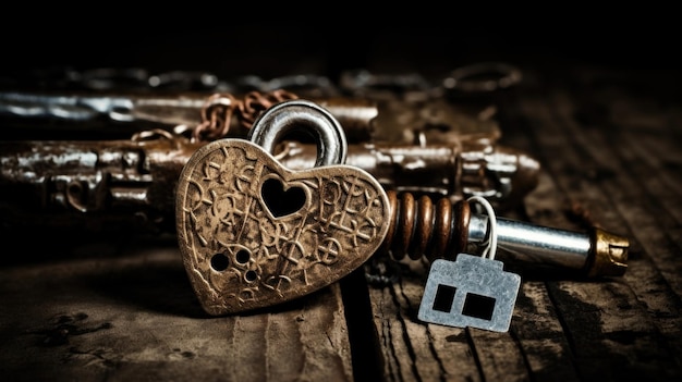 Une serrure et une clé vintage âgées mais rayonnant toujours un sentiment d'amour et d'engagement sans fin.