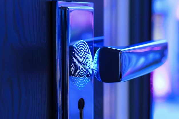 Une serrure à empreintes digitales sur une porte pour la sécurité de la maison est générative.