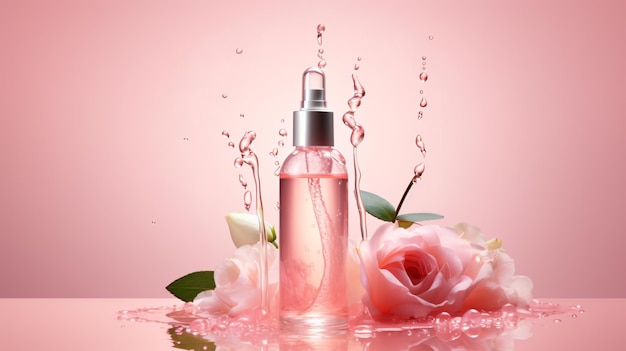 Un sérum cosmétique élégant avec une rose.