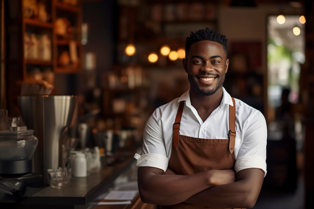 un serveur africain tenant une tasse de café