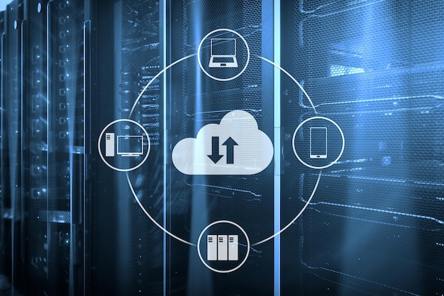 Serveur cloud et stockage et traitement des données informatiques Internet et concept technologique