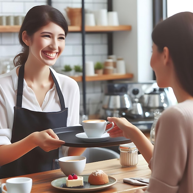 Le serveur et la serveuse servent du café.