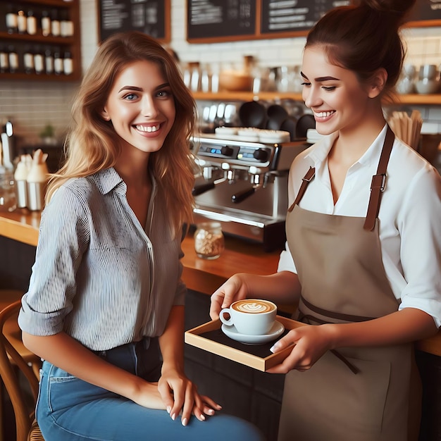 Le serveur et la serveuse servent du café.