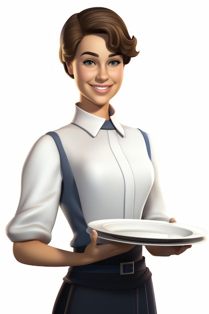 Photo une serveuse avec un sourire amical tient une assiette