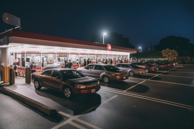 Photo service au volant avec file d'attente de clients en attente d'être servis créé avec l'ia générative