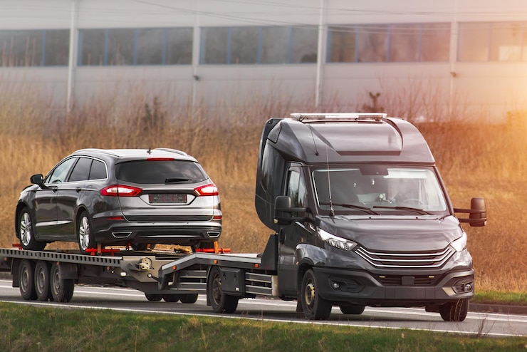 Photo le service de remorquage d'urgence récupère une voiture routière