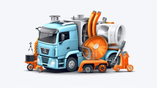 Photo service et réparation de camions à bannières 3d illustration vectorielle ai générative