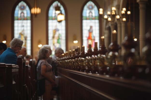 Photo un service de roch hachana dans une synagogue avec des fidèles engagés dans la prière et la réflexion