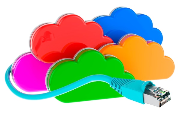 Service de stockage de nuages colorés avec rendu 3D par câble internet lan