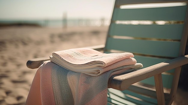 Une serviette sur une chaise de plage est sur une plage.