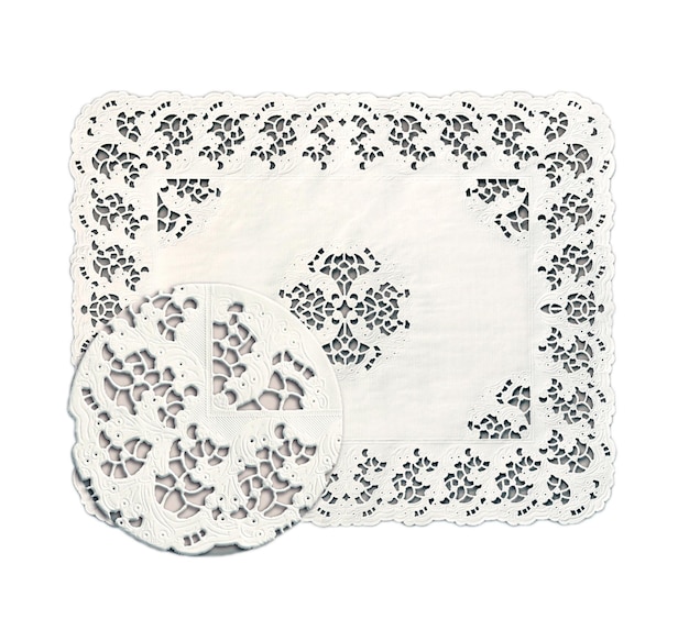 Serviette de confiserie en papier avec texture décorative sous loupe Serviette isolée sur fond blanc