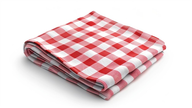 Une serviette de cuisine ou une nappe de table avec un motif à carreaux et à rayures Une serviette à pique-nique avec du lin de coton gingham ou un dessin à carreau isolé sur fond blanc