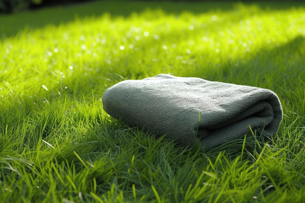 serviette sur l'herbe verte dans le jardin concept de service de nettoyage