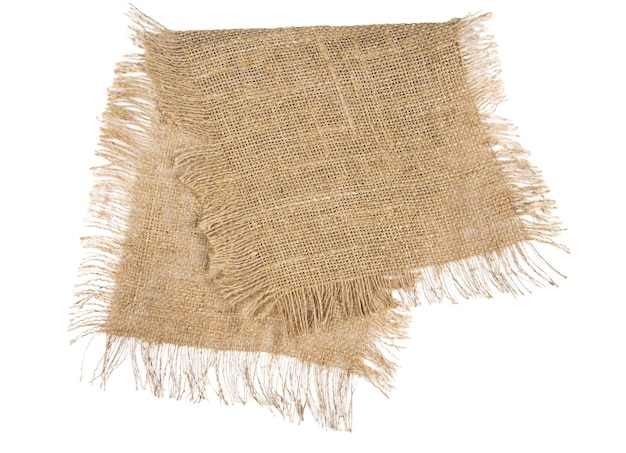 Serviette en toile de jute avec bords frangés isoler sur fond blanc