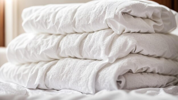 Photo des serviettes blanches et propres sur le lit.