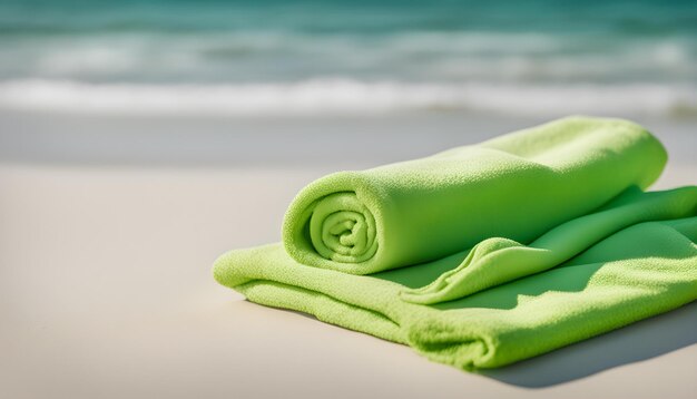 Photo les serviettes vertes sur la plage sont pliées.