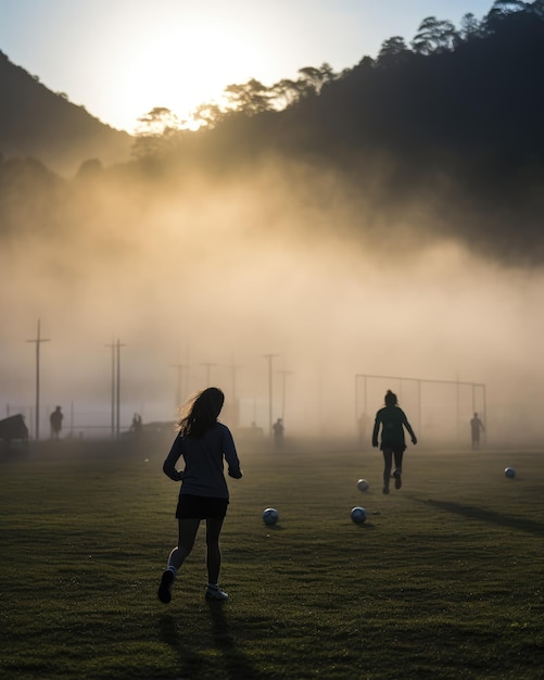 Photo session de formation des joueuses de football pratiquant des exercices brume matinale fuji xt4 50mm f14