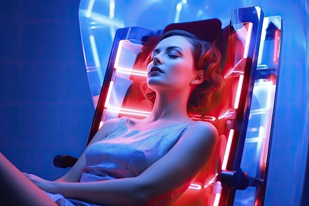 Photo session de luminothérapie relaxante pour les femmes dans un salon de beauté et de spa