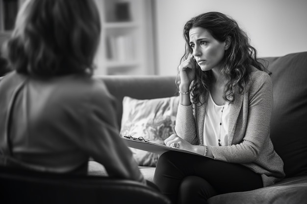 Session de psychologue avec une femme stressée