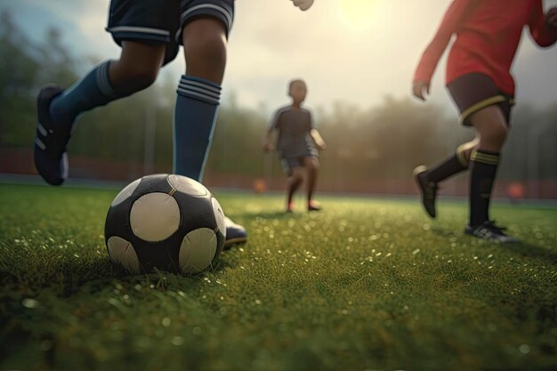 Session de stratégie de l'équipe de football des jeunes sur le terrain