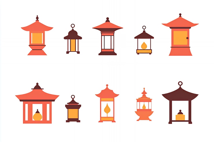 Photo set de 10 lanternes chinoises dans différents styles