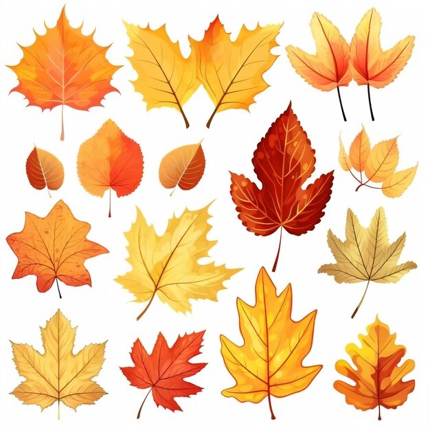 Set d'aquarelles de feuilles d'automne créé avec la technologie d'IA générative