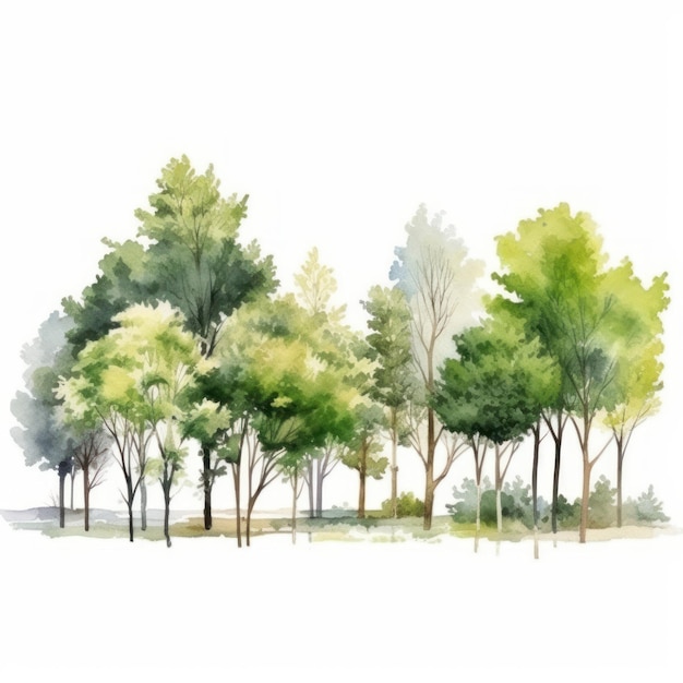 Set d'arbres à aquarelle Illustration dessinée à la main isolée sur fond blanc