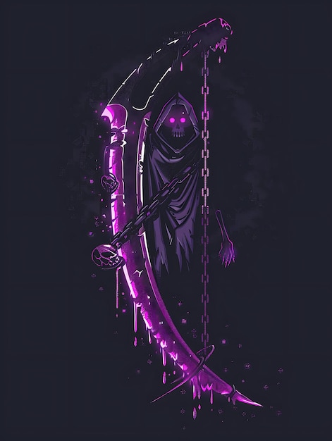 Set d'armes à pixels Scythe avec le design de Grim Reaper et des crânes et C Game Asset Tshirt Concept Art