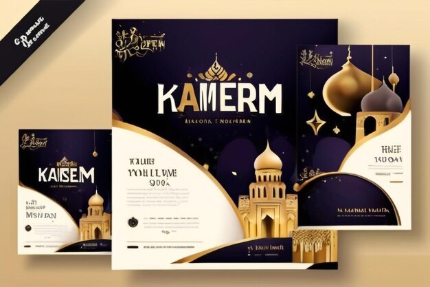 Set d'arrière-plan de carte de vœux du Ramadan Deux modèles de couverture pour l'affiche Eid Mubarak