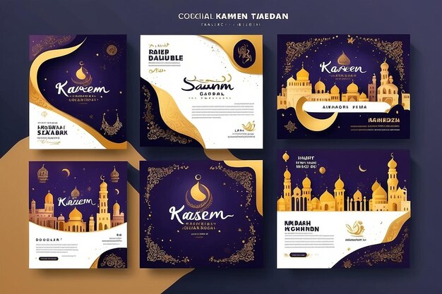 Set d'arrière-plan de carte de vœux du Ramadan Deux modèles de couverture pour l'affiche Eid Mubarak