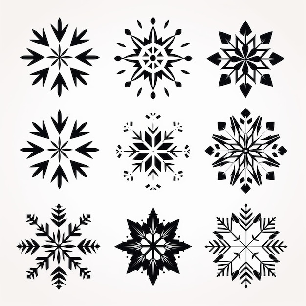 Photo set d'art vectoriel de flocons de neige noirs et blancs