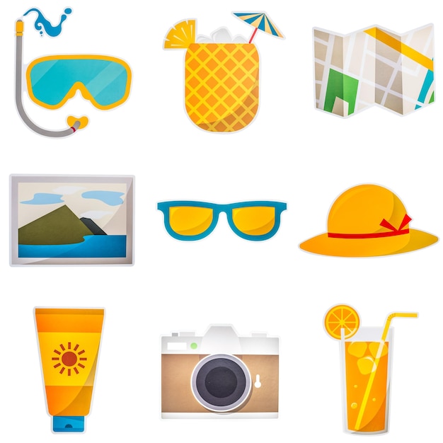 Set d'autocollants de conception d'icônes de vacances d'été