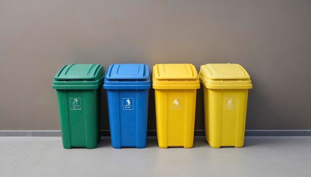 Set de bacs en plastique vert jaune et bleu bacs à ordures de différentes couleurs pour le compostable général