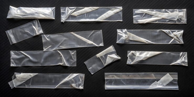 Photo set de bandes adhésives transparentes sur fond noir