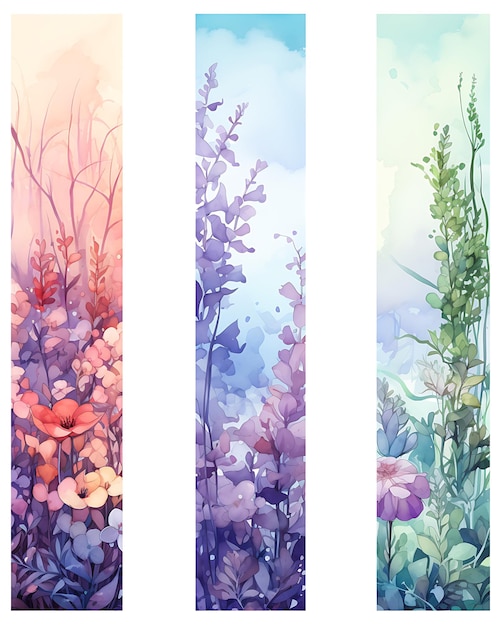 Photo set de bannières à aquarelle florale dans le style yuumei