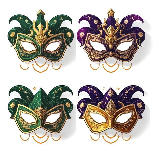 Photo set de beaux masques de fête colorés dans un style de dessin animé illustration vectorielle d'un carnaval élégant