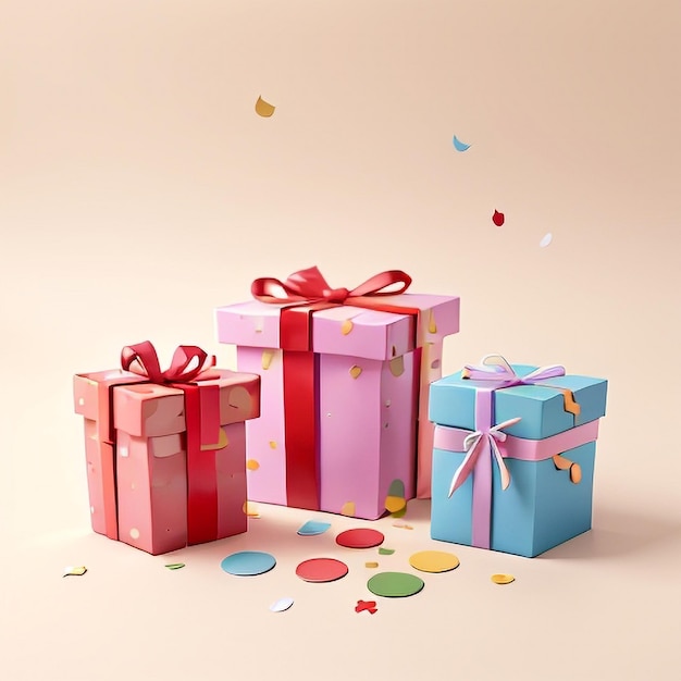 Set de boîtes cadeaux colorées avec des nœuds et des rubans