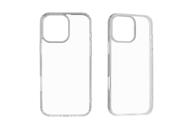Photo set boîtier en silicone transparent pour le dernier modèle de téléphone sur fond isolé et blanc
