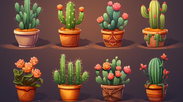 Set de cactus dans un pot