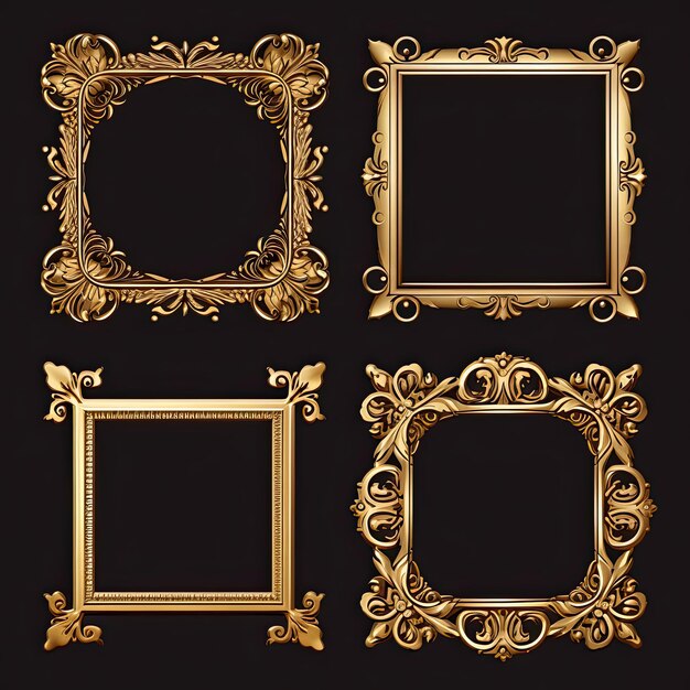 Set de cadres dorés pour peintures miroirs ou photo isolés sur fond blanc