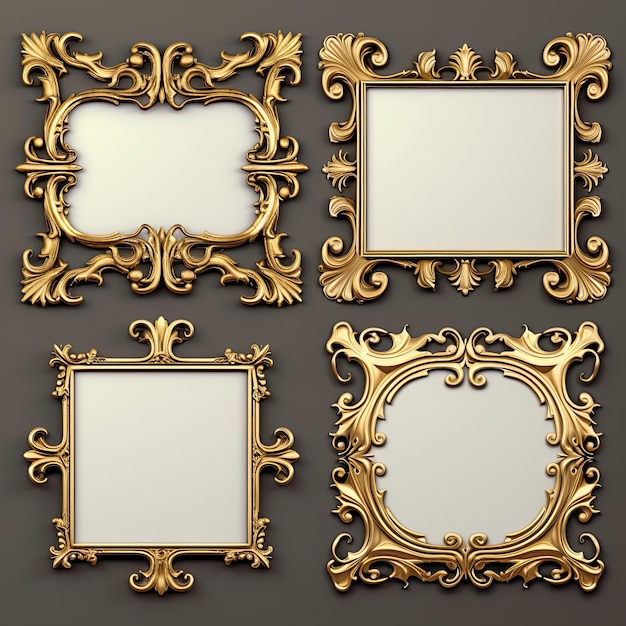 Set de cadres dorés pour peintures miroirs ou photo isolés sur fond blanc